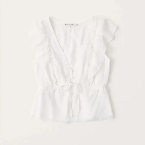 Abercrombie & Fitch Ruffle Sleeve Top with Button and Tie Detail Size Medium - Picture 3 of 9